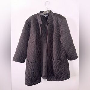 NYCC Black Open Front Quilted Jacket Blazer 3/4 Sleeve 2X Office Career Basic